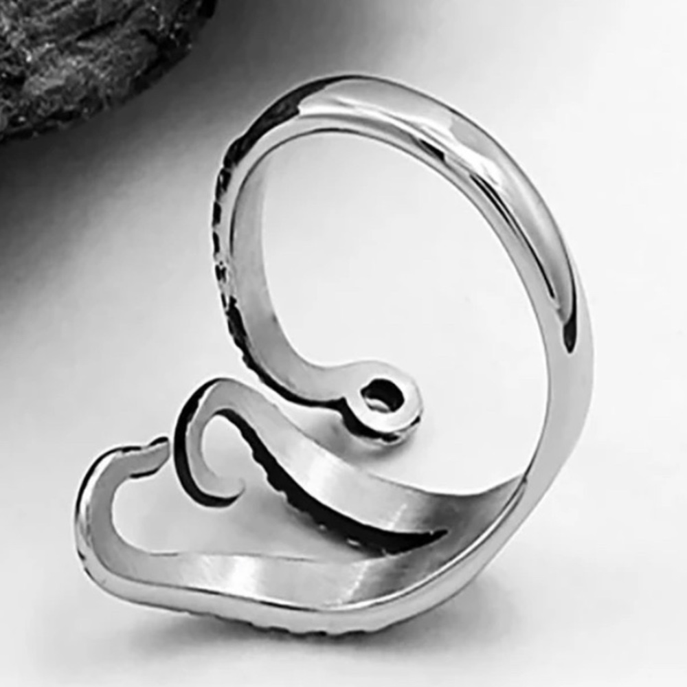 Octopus Kraken Tentacles Silver Adjustable Ring - Picture 4 of 6